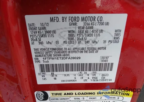 2013 Ford F-150 Platinum z USA, uszkodzony, nr VIN 1FTFW1ET2DFA39029